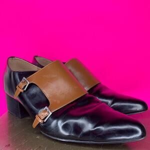 Bettye Muller Quote Brown Black Patent Leather Monk Strap Shoe US 9.5